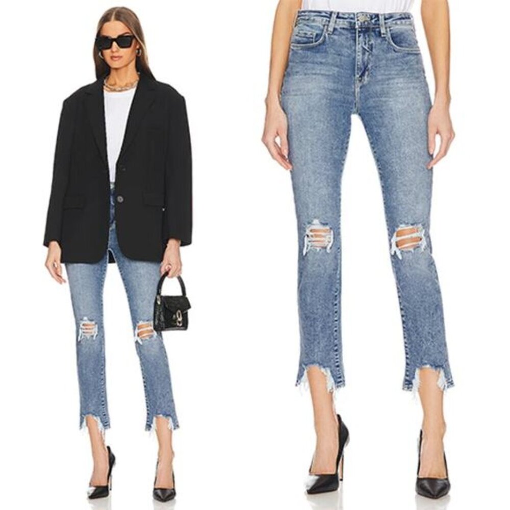 NWT L'agence High Line Distressed Skinny Jean Sodalite Destruct Blue Size: 28